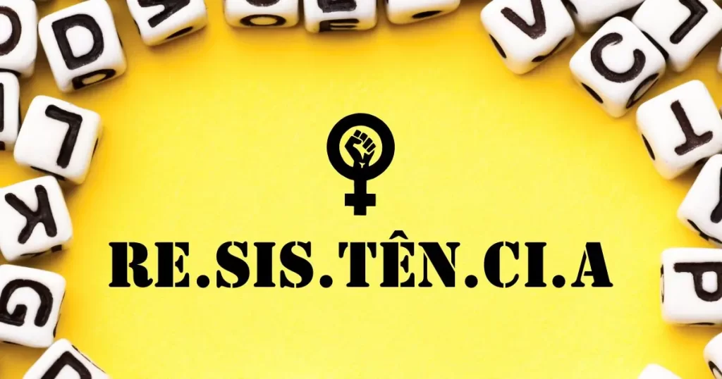 capa do post para o verbete "resistência" do dicionário da insurgência do site agulhas da resistência subvertendo linhas e pontos. o texto está dividido em sílabas re-sis-tên-ci-a