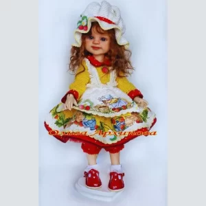 boneca produzida pela artista Oliga Arkhipova tendo como base o crochê, exemplificando arte real no texto "Pinterest, não bote IA no meu artesanato" sobre uso de imagens de inteligência artificial como se tivessem sido produzidas por mãos humanas. texto de andrea catão para o site agulhas da resistência