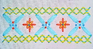 barrado bordado à mão com pontos decorativos. criado pela artesã andrea catão para o canal rosália rosarinha no youtube