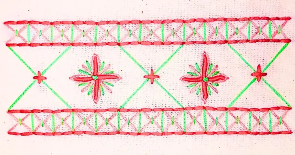 bordado à mão para fazer barrado, com pontos retos, como o ponto atrás, além do ponto rococó e do ponto margarida. criado pela artesã andrea catão para o canal rosália rosarinha bordado