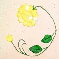 rosa e botão de rosa bordada à mão em ponto matiz. arte da aertesã andrea catão para o canal rosália rosarinha bordado